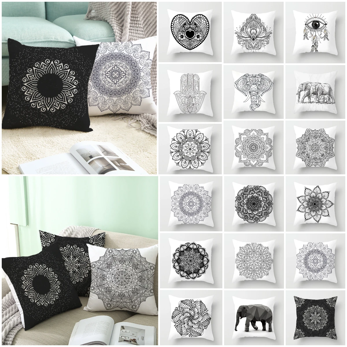 Black White Ethnic Mandala Cushion Cover Bohemian Decorative Polyester Pillowcase Modern Sofa Chair Simple White Throw Pillows
Black White Ethnic Mandala Cushion Cover Bohemian Decorative Polyester Pillowcase Modern Sofa Chair Simple White Throw Pillows