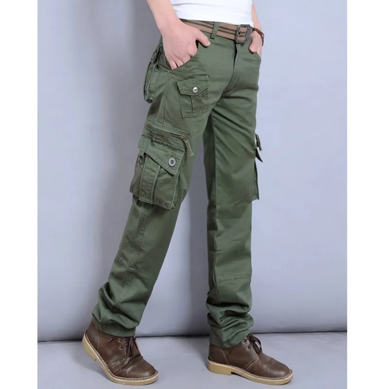 

Men's Overalls Trousers Multi-pocket Thin Straight Wearproof Cotton Cargo Pants Mens Spring Autumn Outdoor Sports Military Pant