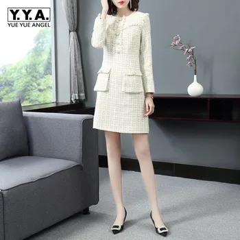 Elegant Fashion Womens Pearls Button O-Neck Tweed Dresses Autumn Winter Long Sleeve Pockets Slim Office Ladies A-Line Dresses
Elegant Fashion Womens Pearls Button O-Neck Tweed Dresses Autumn Winter Long Sleeve Pockets Slim Office Ladies A-Line Dresses