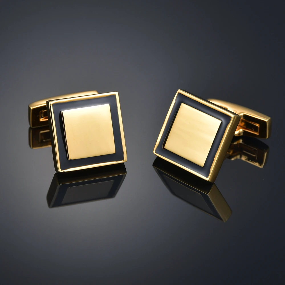 

High Quality Black Line Square French Cufflinks Gold Color Cuff Links for Mens Gemelos Bouton Manchette Jewelry Gift