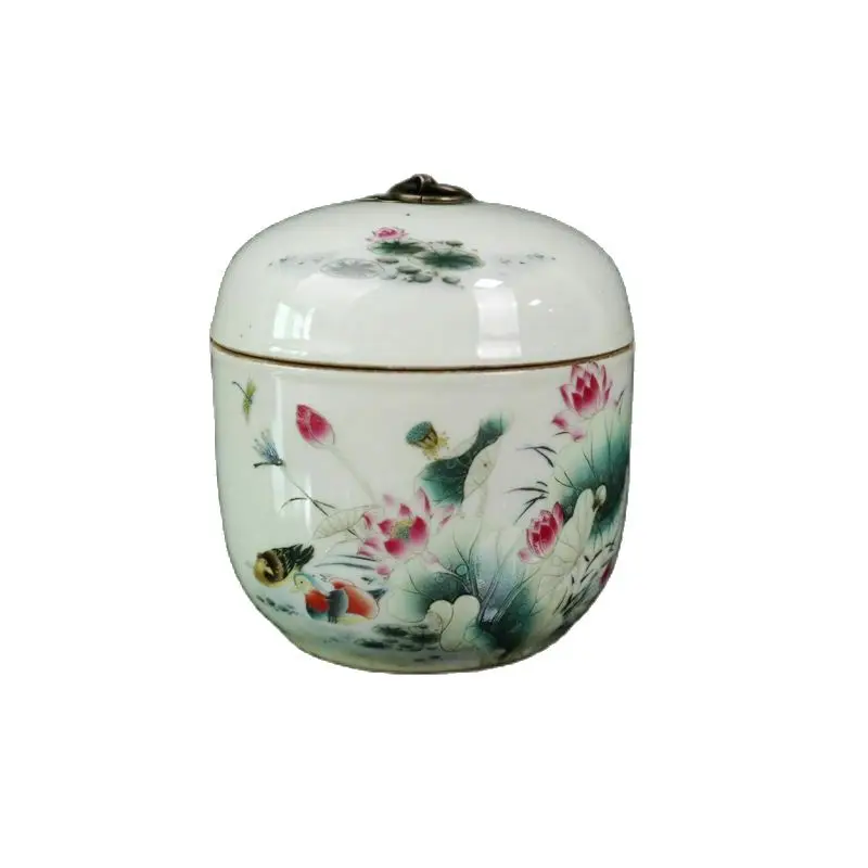 

Chinese Old Porcelain Pastel Mandarin Duck Bird pattern Cover Jar Receiving Tank