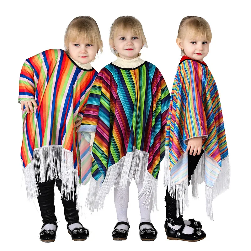 Kids Mexico Rainbow Cloak Baby Dress Striped Robes Shawl Halloween Children Stage Mexican Dance Vest Tops Party Cosplay Costumes
Kids Mexico Rainbow Cloak Baby Dress Striped Robes Shawl Halloween Children Stage Mexican Dance Vest Tops Party Cosplay Costumes