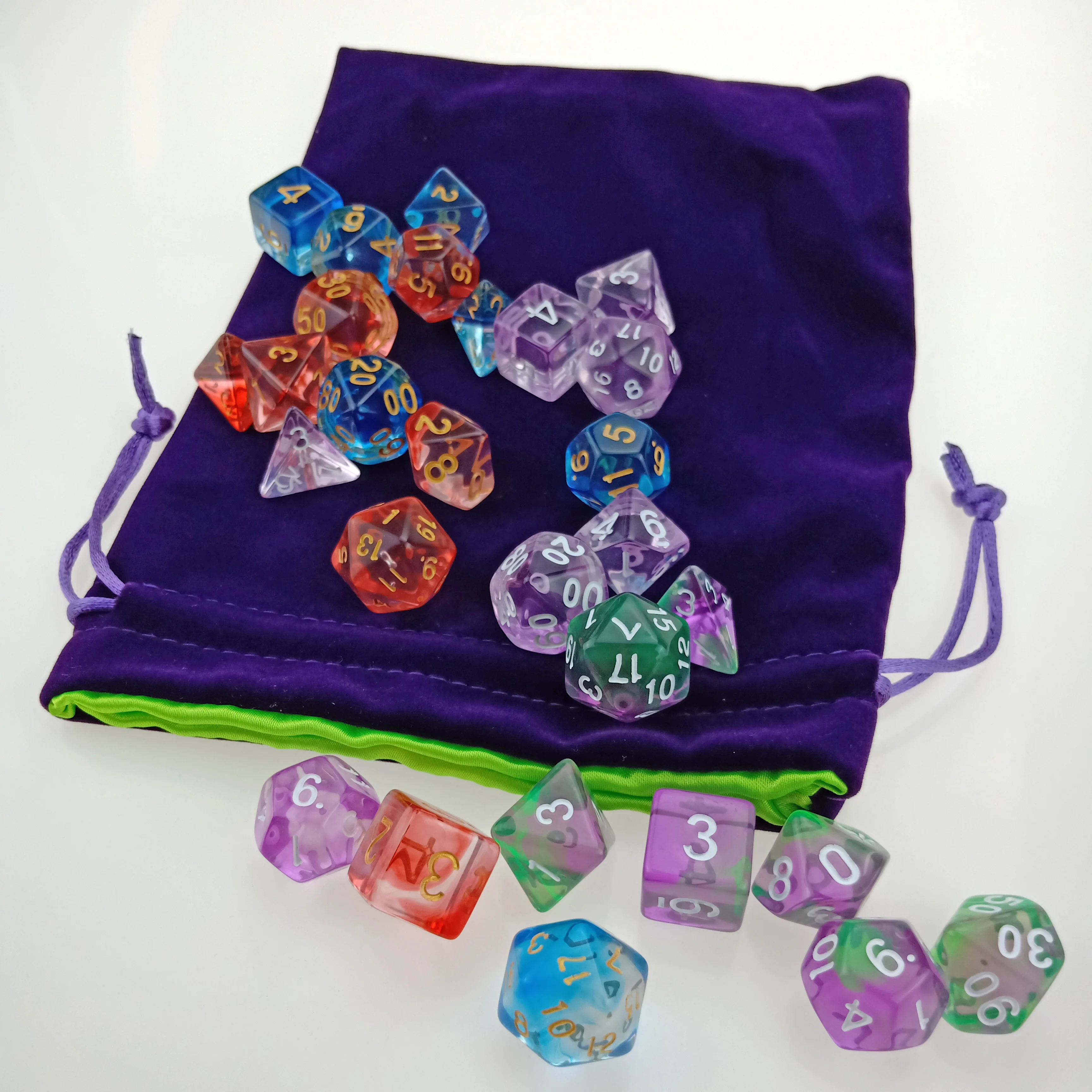 Rollooo Translucent Swirl RPG Dice 4 Sets plus 1 Velvet Pouch for Roleplaying Games
Rollooo Translucent Swirl RPG Dice 4 Sets plus 1 Velvet Pouch for Roleplaying Games
