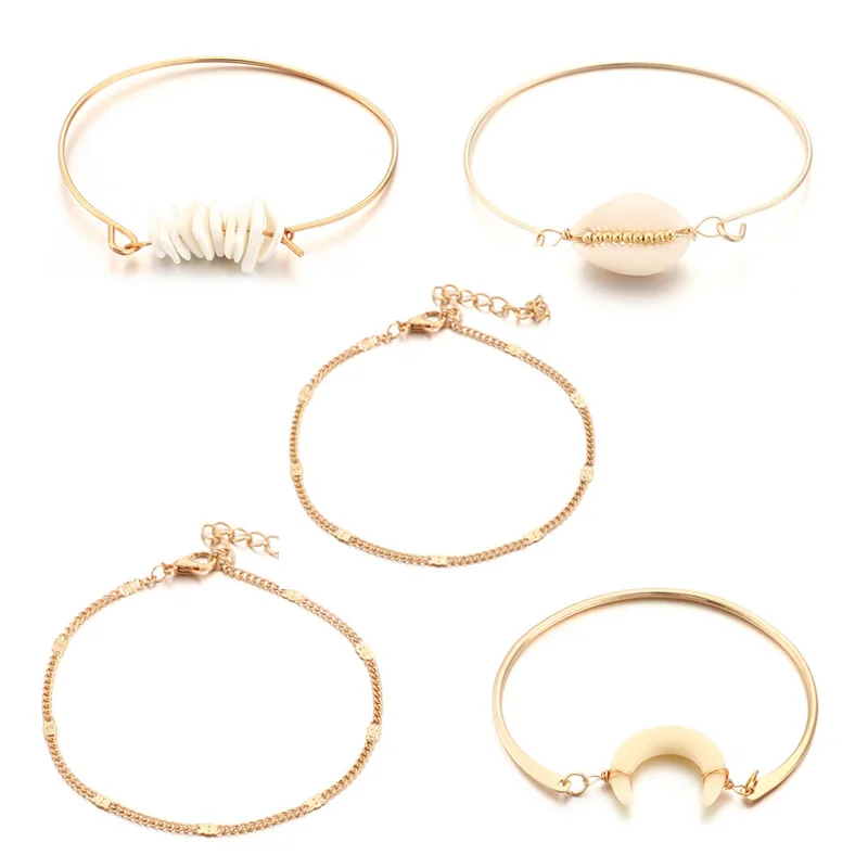 Sets Multilayer Shell Bracelet Natural SeaShell Moon Horn Stone Bangles Cowrie Gold Stainless steel Chain Jewellery Beach Gifts
Sets Multilayer Shell Bracelet Natural SeaShell Moon Horn Stone Bangles Cowrie Gold Stainless steel Chain Jewellery Beach Gifts