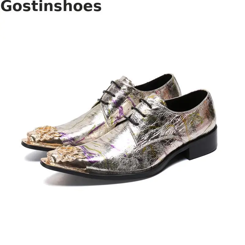 Fashion Men Shoes Genuine Leather Printed Men Casual Leather Shoes Silver Color Pointed Metal Cap Toe Slip On Men Leisure Shoes
Fashion Men Shoes Genuine Leather Printed Men Casual Leather Shoes Silver Color Pointed Metal Cap Toe Slip On Men Leisure Shoes