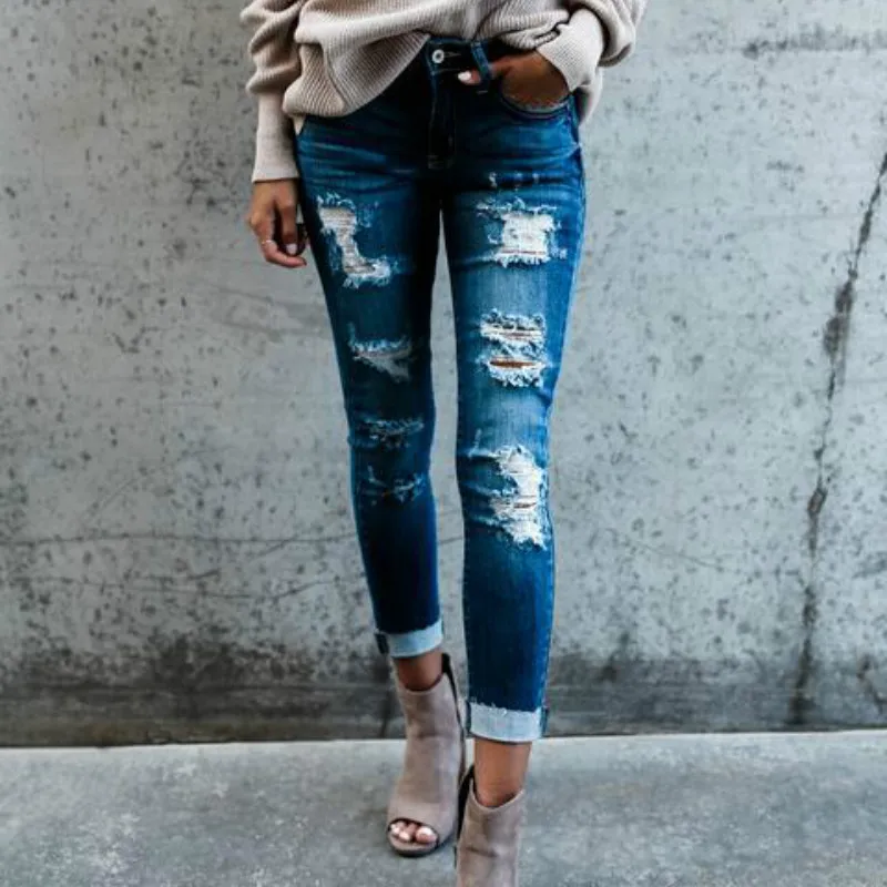 Women Spring Pants Elasticity Skinny Ripped Jeans Hollow Out Hole Bleached Ladies Fashion Solid Vintage High Waist Denim Pants 
Women Spring Pants Elasticity Skinny Ripped Jeans Hollow Out Hole Bleached Ladies Fashion Solid Vintage High Waist Denim Pants