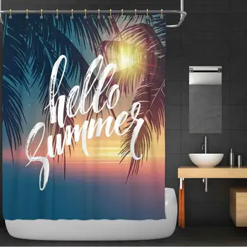Palm Tree Bathroom Decor Set,Hello Summer Design a Tropic Paradise Beach and The Sunshine Pattern Print with Hooks,72''W x 72''H
Palm Tree Bathroom Decor Set,Hello Summer Design a Tropic Paradise Beach and The Sunshine Pattern Print with Hooks,72''W x 72''H