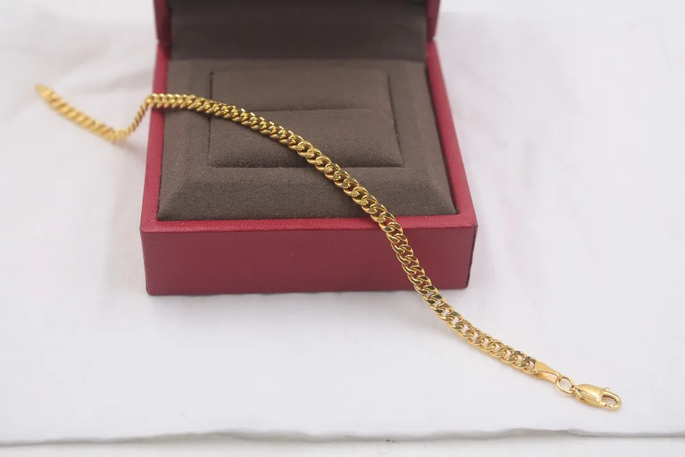 Au750 18K Yellow Gold Bracelet Woman's Curb Chain 3.5mm Women's Wheat Link 6.9''L Au750 18K Yellow Gold Bracelet Woman's Curb Chain 3.5mm Women's Wheat Link 6.9''L