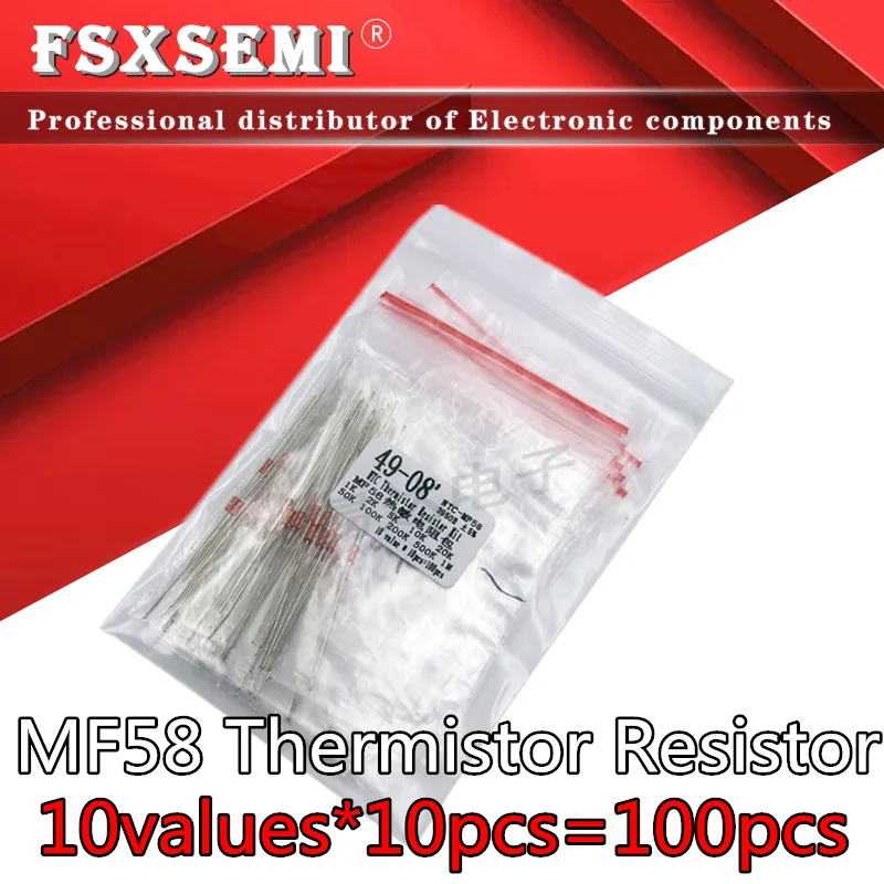 

10value*10pcs=100pcs MF58 NTC Thermistor Resistor Kit NTC-MF58 1K 2K 5K 10K 20K 50K 100K 200K 500K 1M +/-5% 3950 3950B