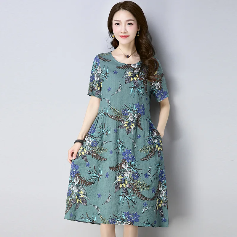2018 Summer New Style Cotton Linen Printed Loose-Fit Crew Neck Retro Mid-length A- line Short-sleeve Dress Women's
2018 Summer New Style Cotton Linen Printed Loose-Fit Crew Neck Retro Mid-length A- line Short-sleeve Dress Women's