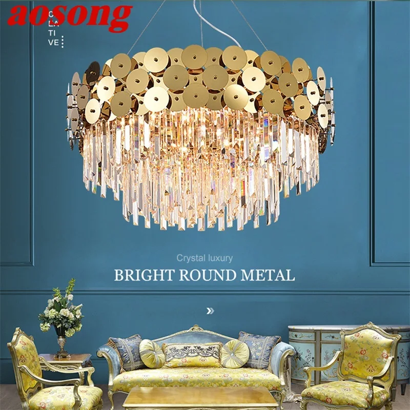 

AOSONG Crystal Chandelier Lamp Luxury Gold LED Fixtures Modern Creative Decorative For Living Room Dining Room Villa Duplex