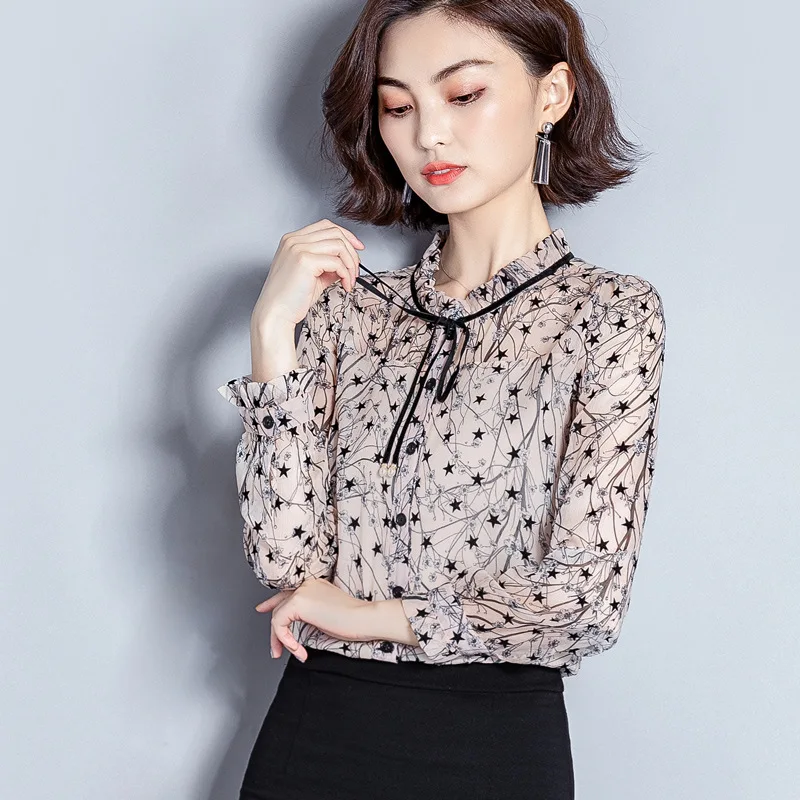 

Chiffon Long Sleeve Shirt Early Autumn Clothing 2019 New Style Korean-style WOMEN'S Wear Western Style Early Autumn Blouses Youn