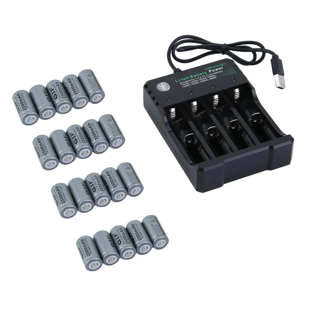 

20pcs 3.7V 2500mAh GTF Rechargeable Batteries 16340 Li-Ion Batteries Set With 2 Chargers For Netgear Arlo Security Camera