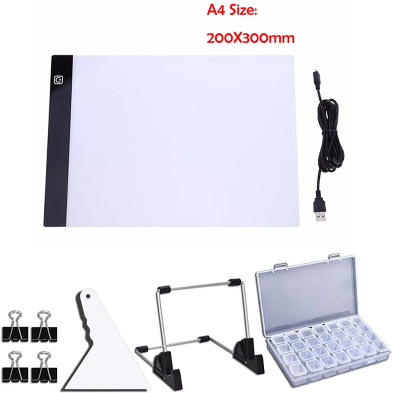 A4 LED Light Pad for Diamond Painting, USB Powered Light Board Kit, Adjustable Brightness with Detachable Stand and Clips
A4 LED Light Pad for Diamond Painting, USB Powered Light Board Kit, Adjustable Brightness with Detachable Stand and Clips