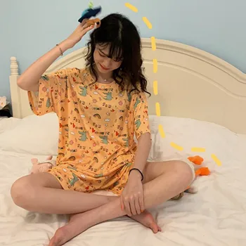Lady Summer Pajamas Set Women Short Sleeve Cartoon Print Tops and Short Set Suit пижама женская комплект Sleepwear nightie A50
Lady Summer Pajamas Set Women Short Sleeve Cartoon Print Tops and Short Set Suit пижама женская комплект Sleepwear nightie A50