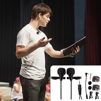 Besegad Double-head Clip-on Lavalier Lapel Microphone Mic with Windscreen Covers Camera Adapter for Interviews Lecture 6m Length
Besegad Double-head Clip-on Lavalier Lapel Microphone Mic with Windscreen Covers Camera Adapter for Interviews Lecture 6m Length