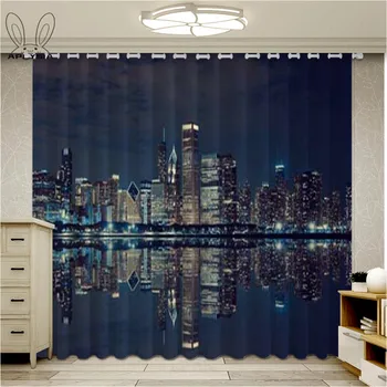 

Chicago Skyline Curtains Sleeping City Dramatic Urban Resting Popular American Lake Picture Living Room Bedroom Window Cortinas