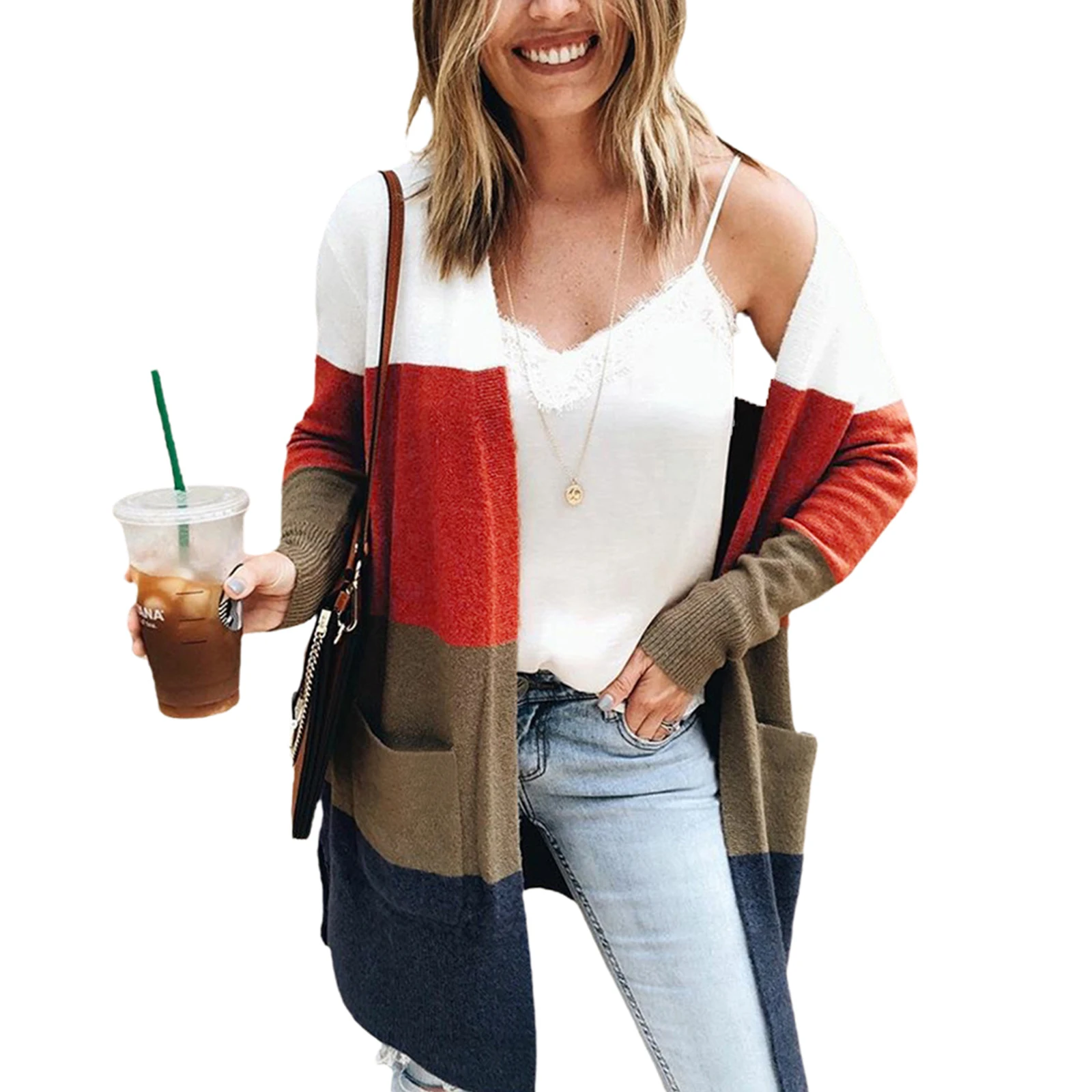 Women\u2019s Color Block Knit Cardigan, Open Front Long Sleeve Sweaters Coats with Pocket
Women\u2019s Color Block Knit Cardigan, Open Front Long Sleeve Sweaters Coats with Pocket