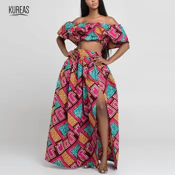 Kureas Sexy African Clothes Women National Dashiki Two Pieces Set High Split Skirt Midriff Outfit Casual Nightclub Suit 
Kureas Sexy African Clothes Women National Dashiki Two Pieces Set High Split Skirt Midriff Outfit Casual Nightclub Suit