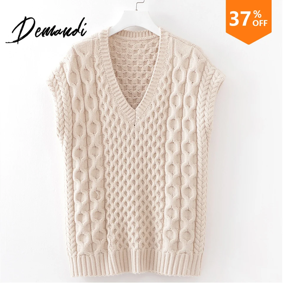 DEMANDI Sweater Pullover waistcoat fashion autumn 2019 new casual solid color base V-collar twist knitted loose knitted sweater
DEMANDI Sweater Pullover waistcoat fashion autumn 2019 new casual solid color base V-collar twist knitted loose knitted sweater