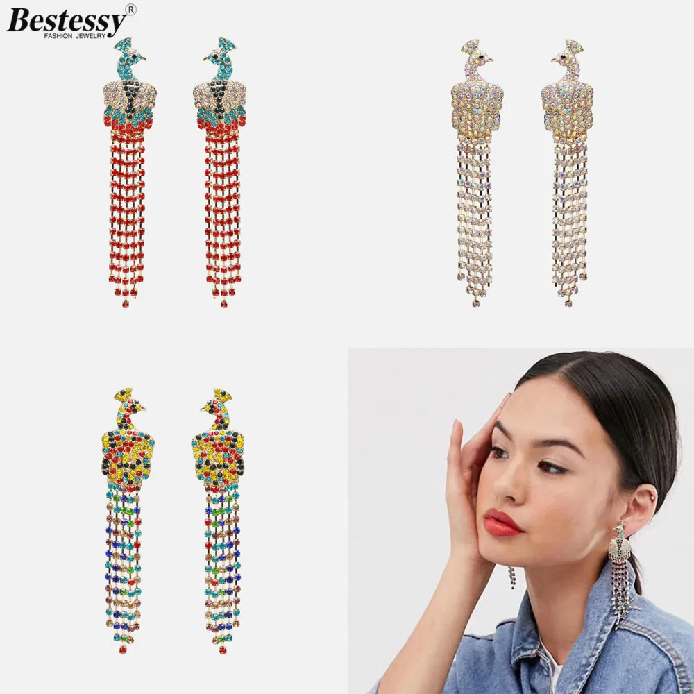 Bestessy Crystal Multi Color Peacock Long Drop Earrings For Women Girls Wedding Bohemian Handmade Party Gifts Statement Earring
Bestessy Crystal Multi Color Peacock Long Drop Earrings For Women Girls Wedding Bohemian Handmade Party Gifts Statement Earring