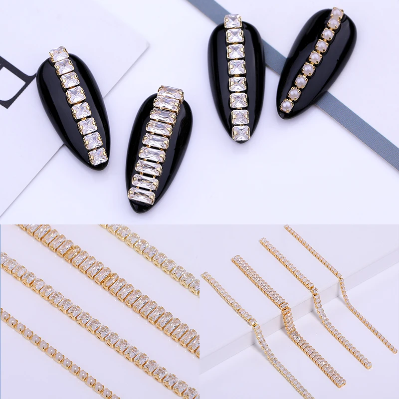 

1 PC/Bag Metal Nail Chain 10cm Gold Pearl Nail Zircon Chain Striping Ball Beads Mixed Size 3D Nail Art Decorations DIY Design