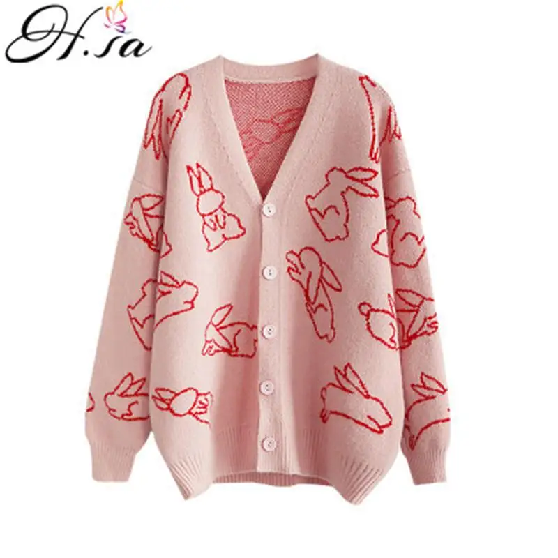 H.SA 2019 Women Winter Pink Sweater and Cardigans Long Sleeve V neck Rabbit Cartoon Knit Jacket COat korean style women cardigan
H.SA 2019 Women Winter Pink Sweater and Cardigans Long Sleeve V neck Rabbit Cartoon Knit Jacket COat korean style women cardigan