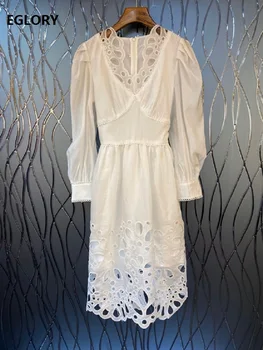 Top Quality New 2020 Spring Summer Runway Dress Women Sexy V-Neck Hollow Out Embroidery Long Sleeve Back Bow Dress Black White
Top Quality New 2020 Spring Summer Runway Dress Women Sexy V-Neck Hollow Out Embroidery Long Sleeve Back Bow Dress Black White