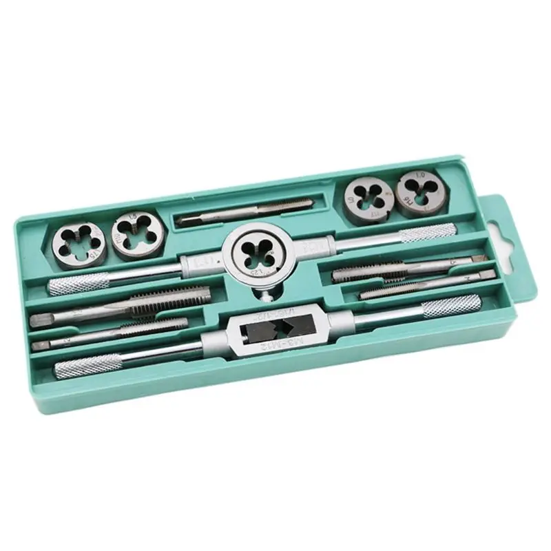 12pcs Tap Die Set M3-M12 Screw Thread Metric Taps Wrench Dies DIY Kit Wrench Screw Threading Hand Tools Alloy Metal with Bag
12pcs Tap Die Set M3-M12 Screw Thread Metric Taps Wrench Dies DIY Kit Wrench Screw Threading Hand Tools Alloy Metal with Bag