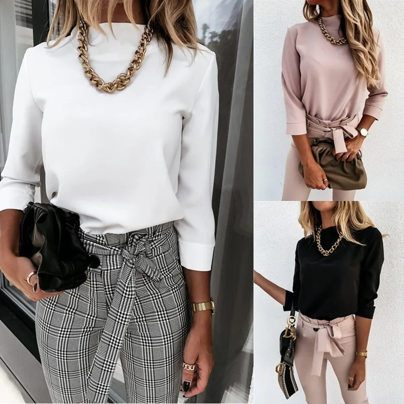 New Solid Color Long Sleeve Standing Collar Women's Shirt for Women Casual Chiffon Polyester Stand and Blouse
New Solid Color Long Sleeve Standing Collar Women's Shirt for Women Casual Chiffon Polyester Stand and Blouse