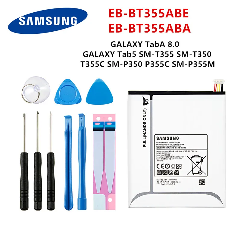 SAMSUNG Orginal Tablet EB-BT355ABE EB-BT355ABA battery For Samsung Galaxy TabA 8.0 Galaxy Tab5 T355/C T350/P350 P355C/M +Tools
SAMSUNG Orginal Tablet EB-BT355ABE EB-BT355ABA battery For Samsung Galaxy TabA 8.0 Galaxy Tab5 T355/C T350/P350 P355C/M +Tools
