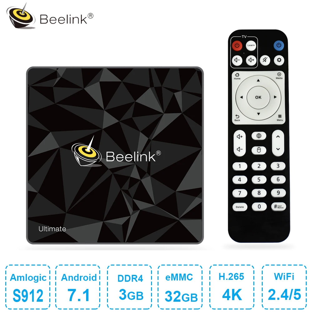 

Beelink GT1 Ultimate Smart TV Box Amlogic S912 Android 7.1 TV Box Octa Core2.0GHz 3GB DDR4 32GB ROM Bluetooth 4.0 4K Set Top Box