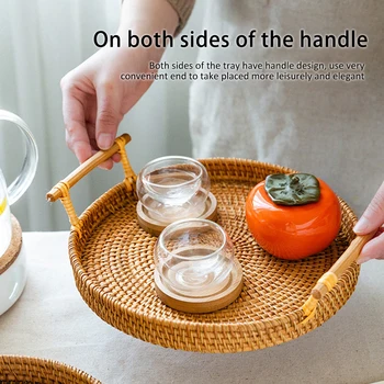 Rattan Tray With Handle - Hand-Woven Multi-Purpose Wicker Tray With Durable Rattan Fiber (Round 22/24/28cm Diameter, Natural)
Rattan Tray With Handle - Hand-Woven Multi-Purpose Wicker Tray With Durable Rattan Fiber (Round 22/24/28cm Diameter, Natural)