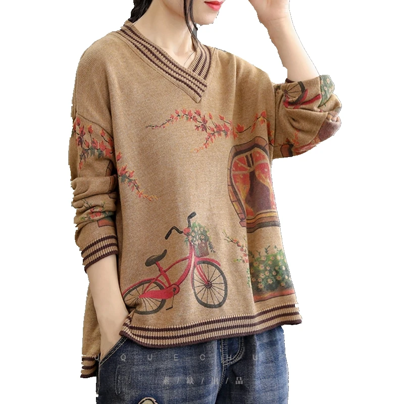 Women's Autumn Loose Long-sleeved Sweater Painted V-neck Large Size Sweater Women's Clothing Comfortable Knitted Pullovers
Women's Autumn Loose Long-sleeved Sweater Painted V-neck Large Size Sweater Women's Clothing Comfortable Knitted Pullovers