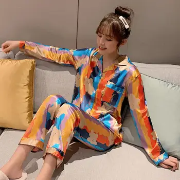 2020 Spring Summer Silk Pajama Sets For Women Long Sleeve&Pants 2 Pcs Loose Comfortabl Home Wear Good Quality Pyjamas
2020 Spring Summer Silk Pajama Sets For Women Long Sleeve&Pants 2 Pcs Loose Comfortabl Home Wear Good Quality Pyjamas