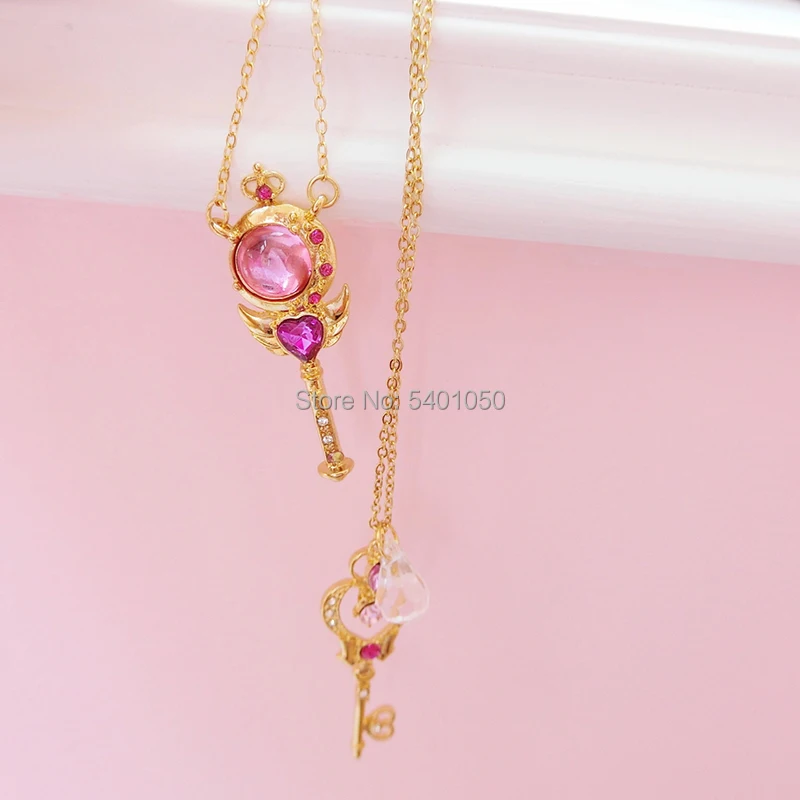 Anime Sailor Moon Loving Wand Crystal cosplay Pendant Necklace Girl accessories Cute props Anime Sailor Moon Loving Wand Crystal cosplay Pendant Necklace Girl accessories Cute props