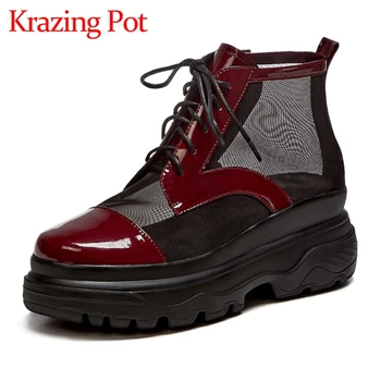 Krazing Pot natural leather round toe thick bottom platform lace up shoes women breathable young lady daily wear ankle boots L31
Krazing Pot natural leather round toe thick bottom platform lace up shoes women breathable young lady daily wear ankle boots L31