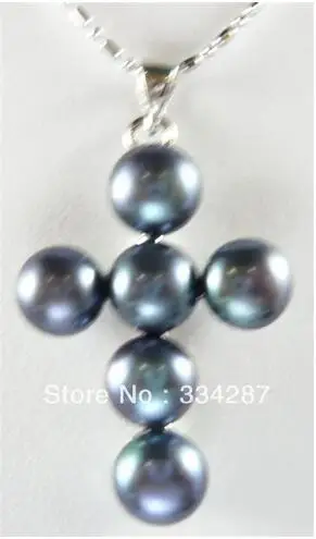 

2COLOR 8-9MM WHITE & BLACK FRESHWATER PEARL CROSS PENDANT NECKLACE + FREE CHAIN