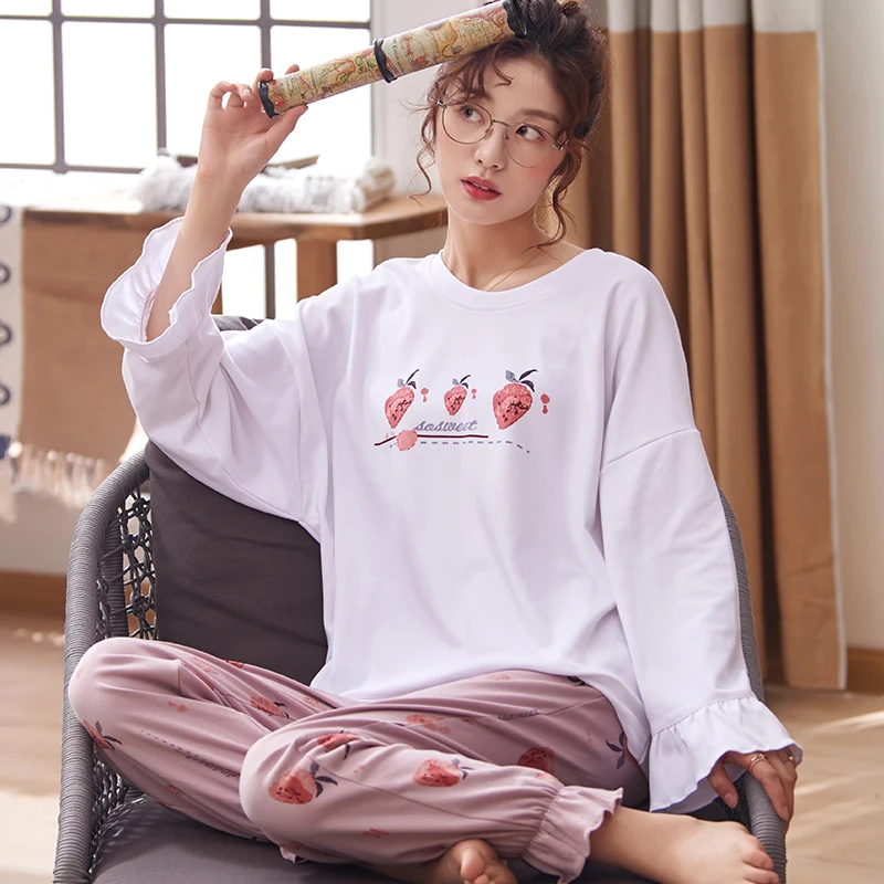 MELIFLE Autumn Fashion All-Cotton Pajamas Set for Women Cute Cartoon Print Pink Sleepwear O-Neck Long SLeeve Mujer Nightwear
MELIFLE Autumn Fashion All-Cotton Pajamas Set for Women Cute Cartoon Print Pink Sleepwear O-Neck Long SLeeve Mujer Nightwear