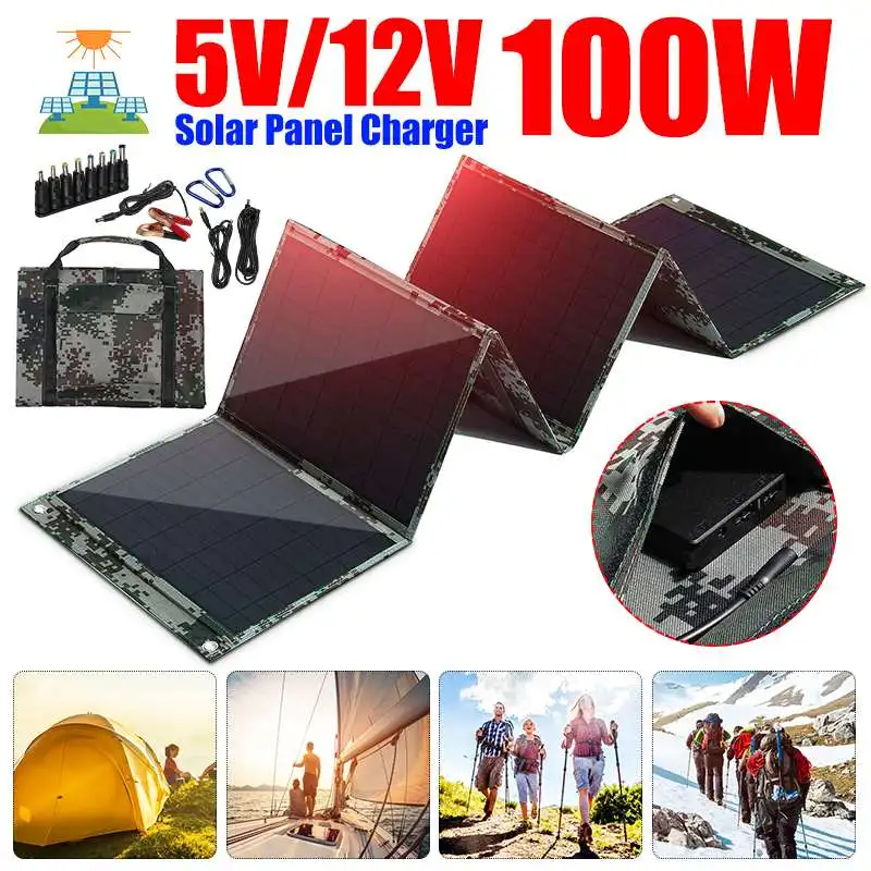 100W Folding Solar Cell Charger 5V/12V 3A Dual USB Output Device Foldable Solar Panels for Smartphones Laptop Tablet Outdoor
100W Folding Solar Cell Charger 5V/12V 3A Dual USB Output Device Foldable Solar Panels for Smartphones Laptop Tablet Outdoor