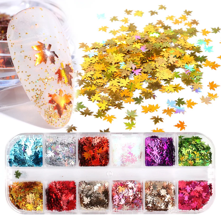 1 box of holographic nail polish glitter maple leaf flame sequin autumn design nail decoration applique polishing accessories
1 box of holographic nail polish glitter maple leaf flame sequin autumn design nail decoration applique polishing accessories
