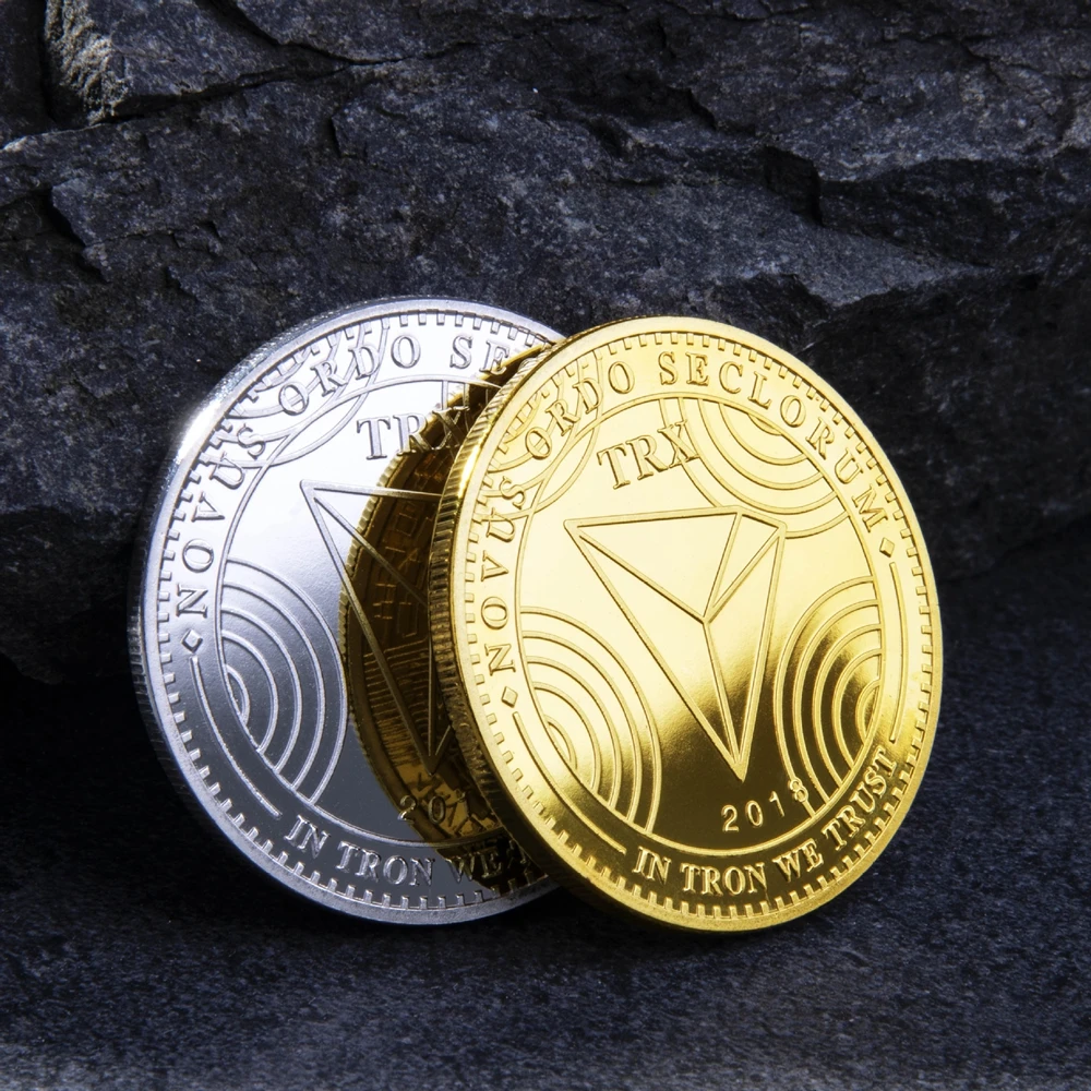 2pcs Alloy TRON TRX Coin Digital Currency Commemorative Coins Gift Gold+Silver