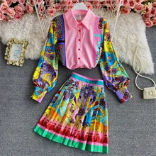 Women Fashion Luxury Print Shirt Top + Pleated Mini Skirt New 2021 Spring Autumn Vintage Long Sleeve Buttons Party 2 Piece Sets
Women Fashion Luxury Print Shirt Top + Pleated Mini Skirt New 2021 Spring Autumn Vintage Long Sleeve Buttons Party 2 Piece Sets