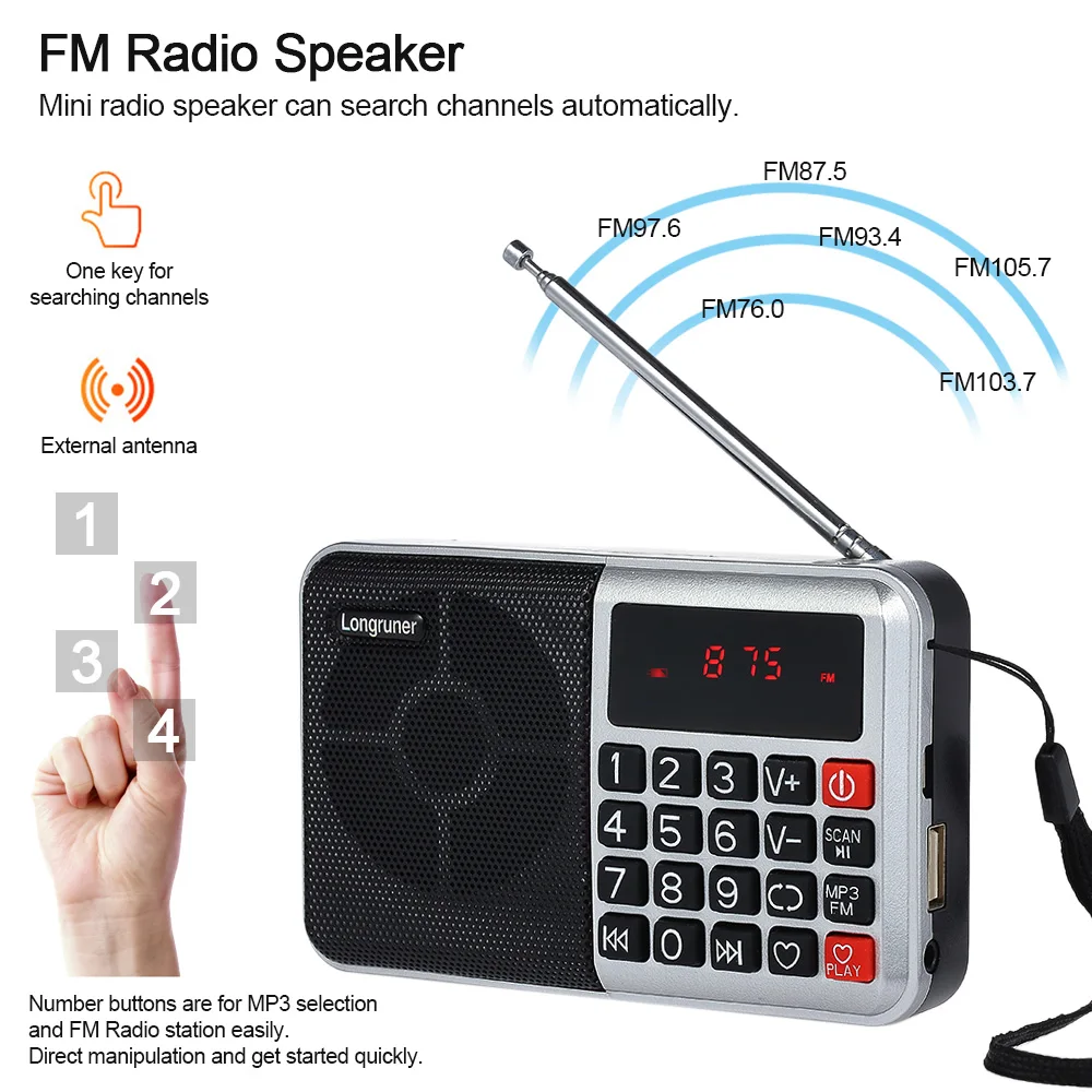 L-63 Mini Radio FM Speaker Digital Stereo Speaker High Fidelity Sound Quality LED Display Screen USB Disk TF Card 3.5mm AUX-IN
L-63 Mini Radio FM Speaker Digital Stereo Speaker High Fidelity Sound Quality LED Display Screen USB Disk TF Card 3.5mm AUX-IN