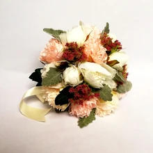 

New Fashion Cream Pink Poney Bridal Bouquet Ivory Roses Round 12inch Wedding Flowers Ramo de novia boda