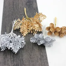 10 pçs decoração de natal acessórios de ouro prata pinho cone folha diy caixa de presente artesanal decoração flor artificial(China)