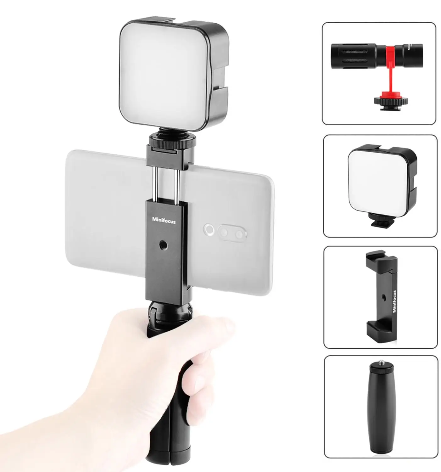 Smartphone Video Microphone Kit with LED Light Phone Cold Shoe Clamp Holder Tripod Vlog Handle Grip YouTube Filmmaker Video Kit
Smartphone Video Microphone Kit with LED Light Phone Cold Shoe Clamp Holder Tripod Vlog Handle Grip YouTube Filmmaker Video Kit