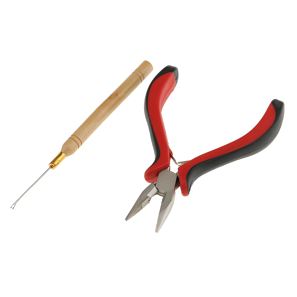Hair Extensions Pliers with Wooden Pulling Hook Set For Silicone Micro Ring Loop Bead Hair Extensions Pliers with Wooden Pulling Hook Set For Silicone Micro Ring Loop Bead