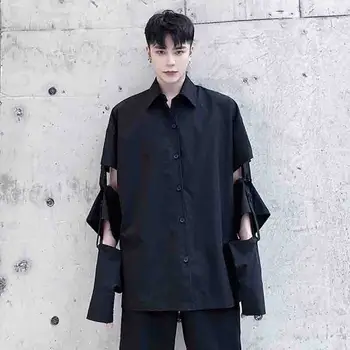 Fashion high street new dark style original design striped stitching detachable sleeve stage dress men's shirt
Fashion high street new dark style original design striped stitching detachable sleeve stage dress men's shirt