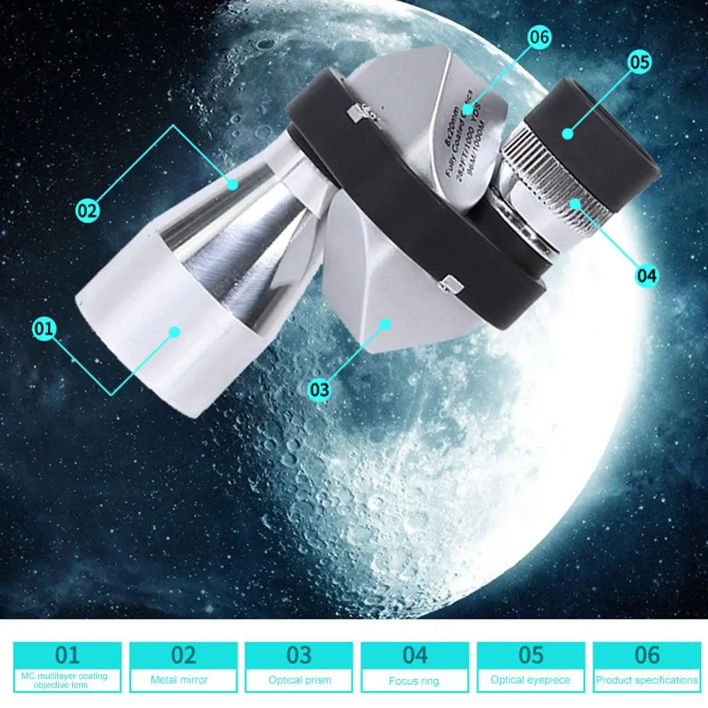 8X20 Angle Metal HD Optical Binoculars Professional Zoom Eyepiece Telescope Micromirror Multiplier Astronomical Eyepiece бинокль